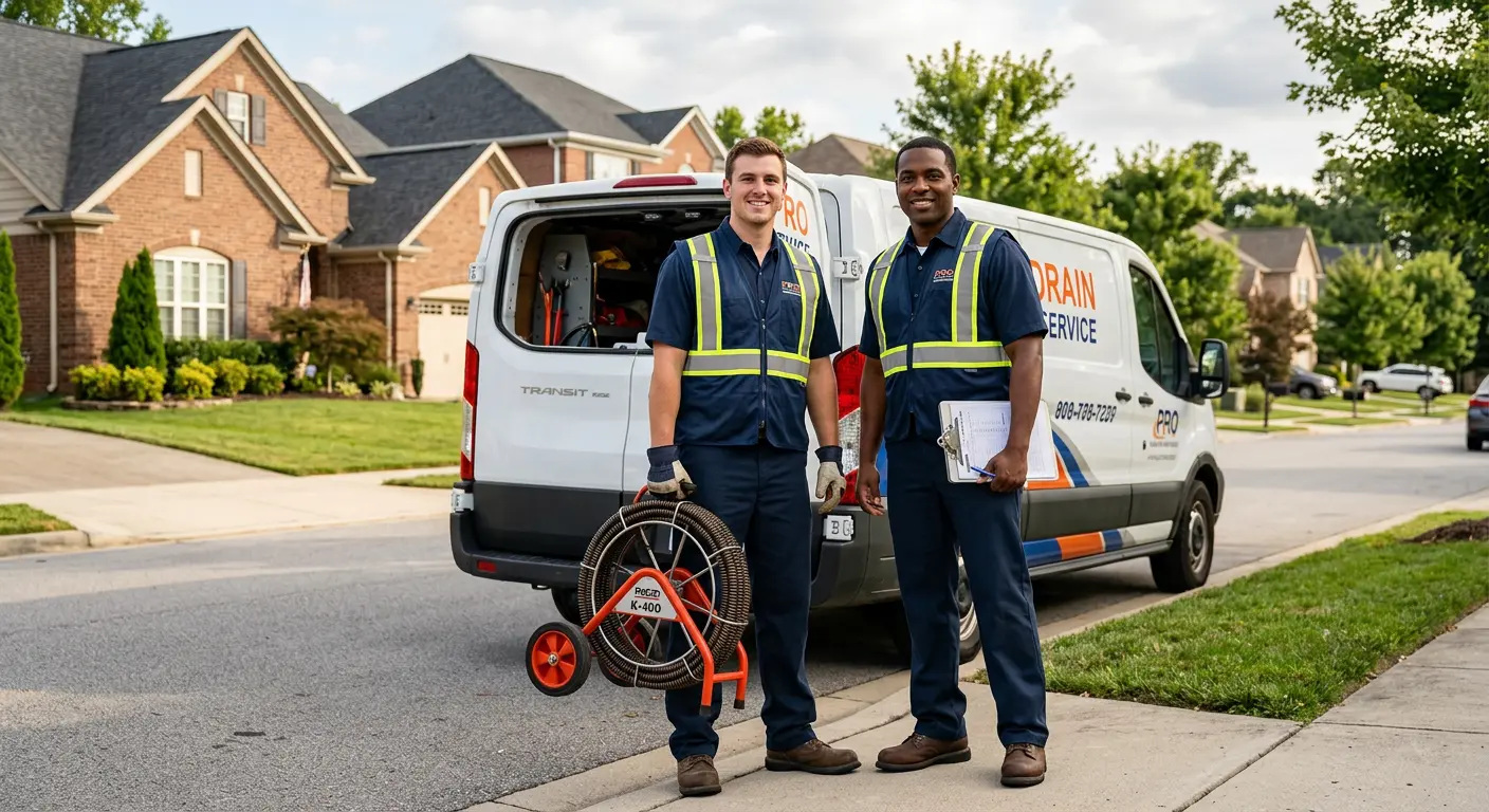 Sewer and drain service team with equipment ready for work in New Berlin