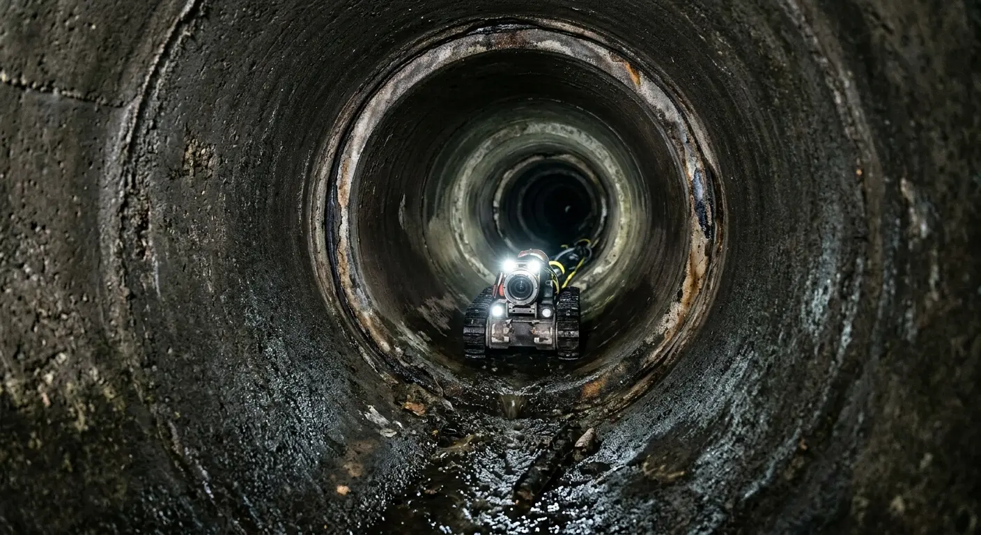Robotic sewer camera inspecting pipe interior for Sewer Line Cleaning in New Berlin